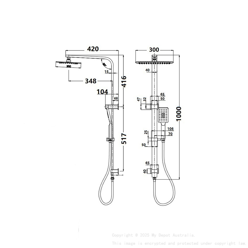 Kasten Chrome Sliding Rail With 3 Spray Function Hand Shower