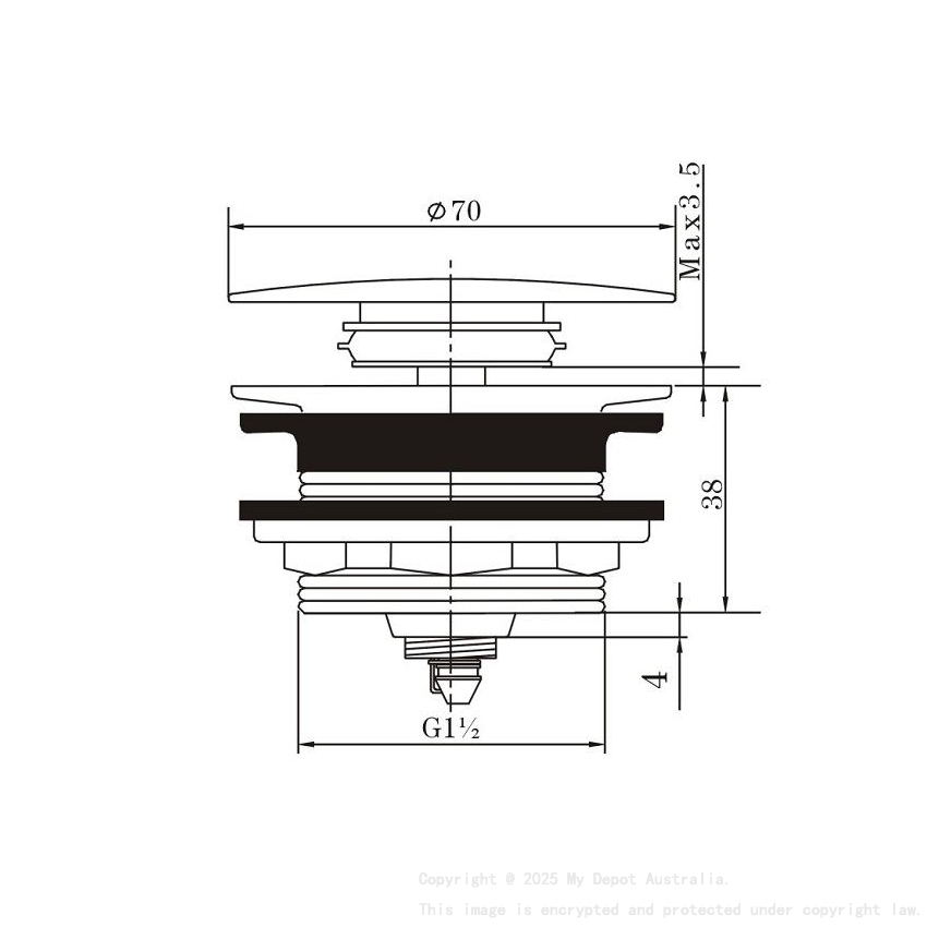 40mm Brushed Nickel Solid Brass Bathtub Mushroom Pop Up Waste Drain NO Overflow