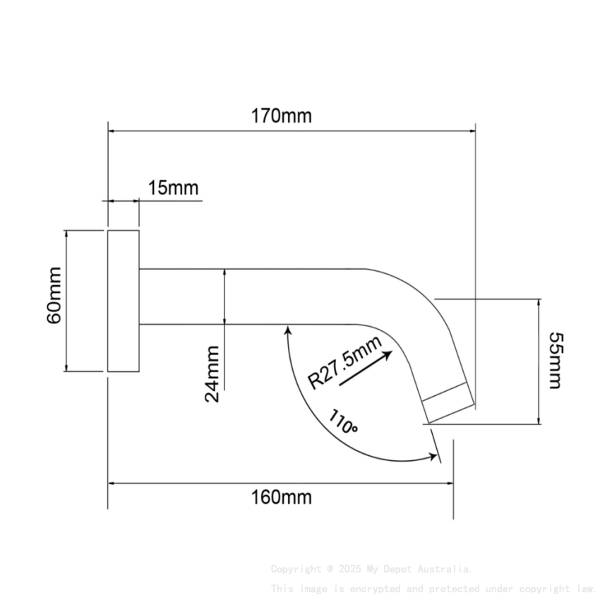 Lucid Pin Series Round Brushed Brass Bathtub/Basin Wall Spout 160mm Spout