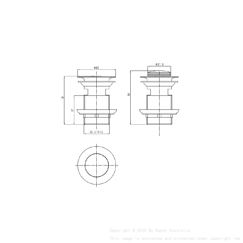 Pop-up Waste Basin Non Overflow 32mm Brushed Gold