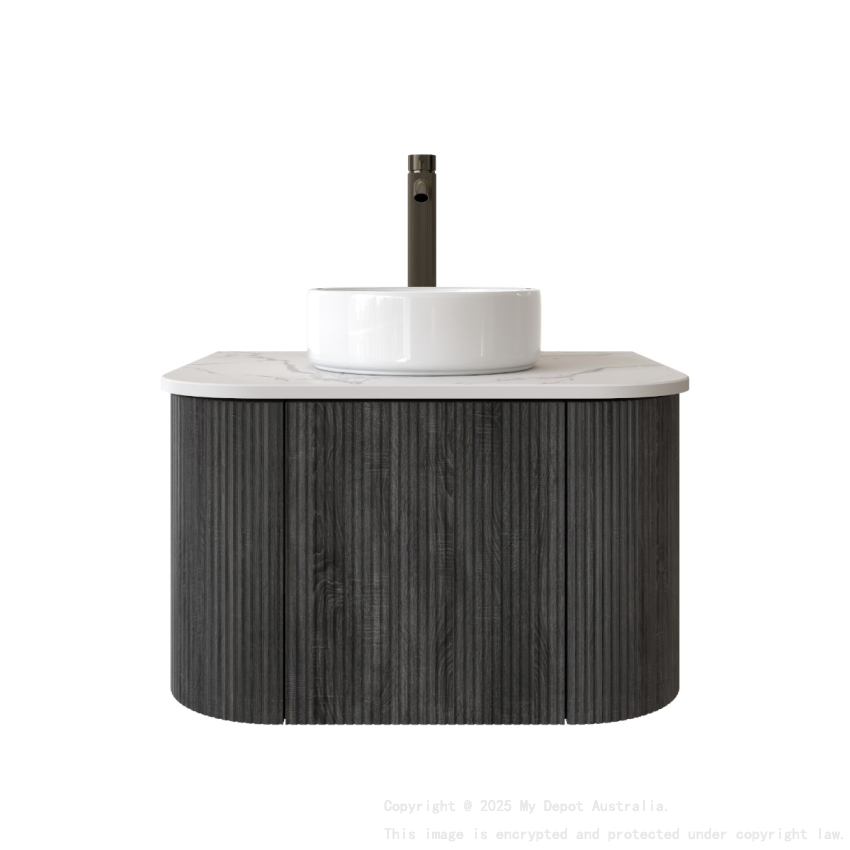Kiama 600mm Dark Grey 1 Door Curved Wall Hung Fluted Bathroom Vanity
