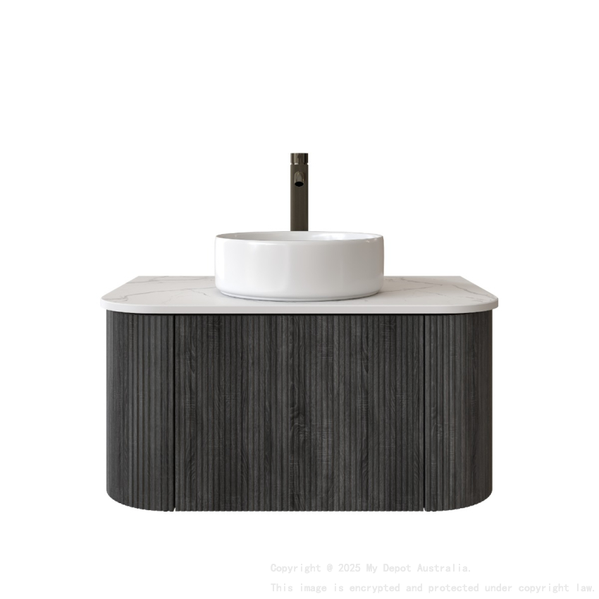Kiama 750mm Dark Grey 1 Drawer Curved Wall Hung Fluted Bathroom Vanity