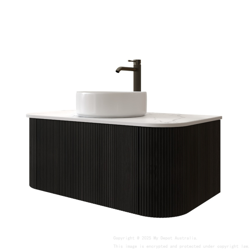 900mm Kiama  Bottega Oak 1 Drawer Curved Fluted Wall Hung Vanity Cabinet Only