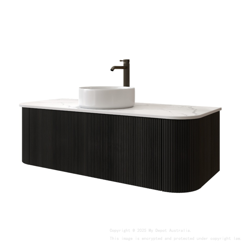 1200mm Kiama  Bottega Oak 2 Drawers Curved Fluted Wall Hung Vanity Cabinet Only