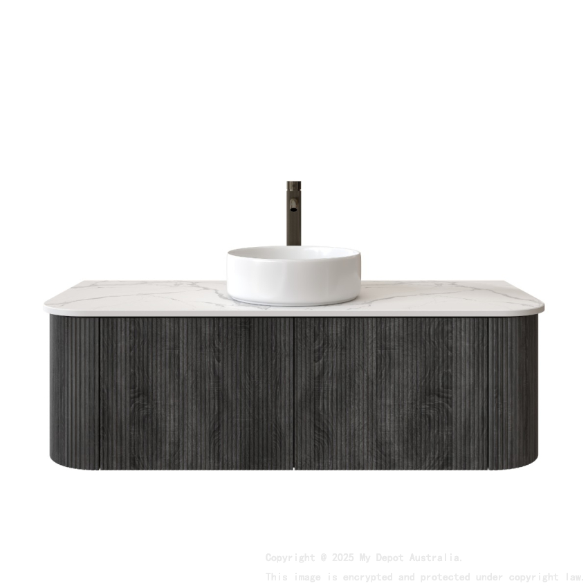 Kiama 1200mm Dark Grey 2 Drawers Curved Wall Hung Fluted Bathroom Vanity