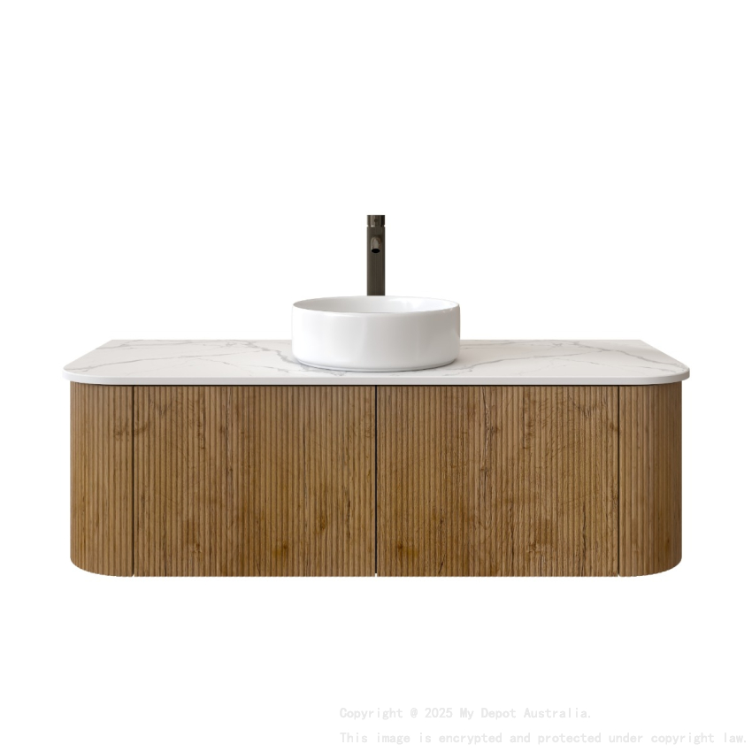 1200mm Kiama Prime Oak 2 Drawers Curved Fluted Wall Hung Vanity Cabinet Only