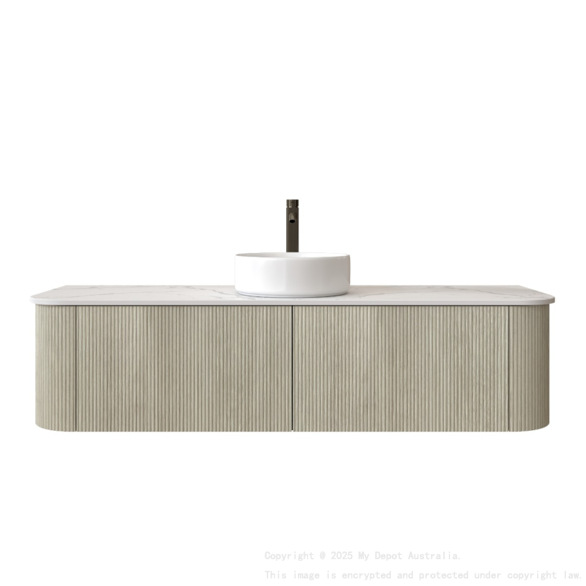 1500mm Kiama Coastal Oak 2 Drawers Curved Fluted Wall Hung Vanity Cabinet Only