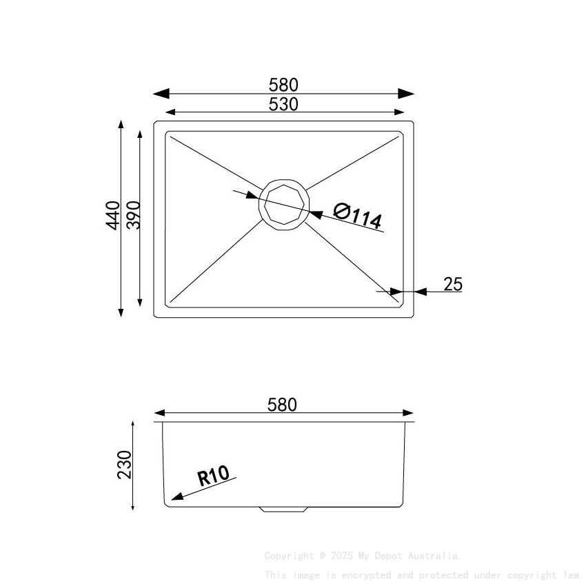580*440*230mm Double Bowls Top/Undermount Kitchen/Laundry Stainless Steel Sink