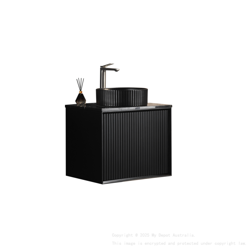 590X455X480mm Matte Black Kliff Modern Fluted Wall Hung Vanity PVC Cabinet