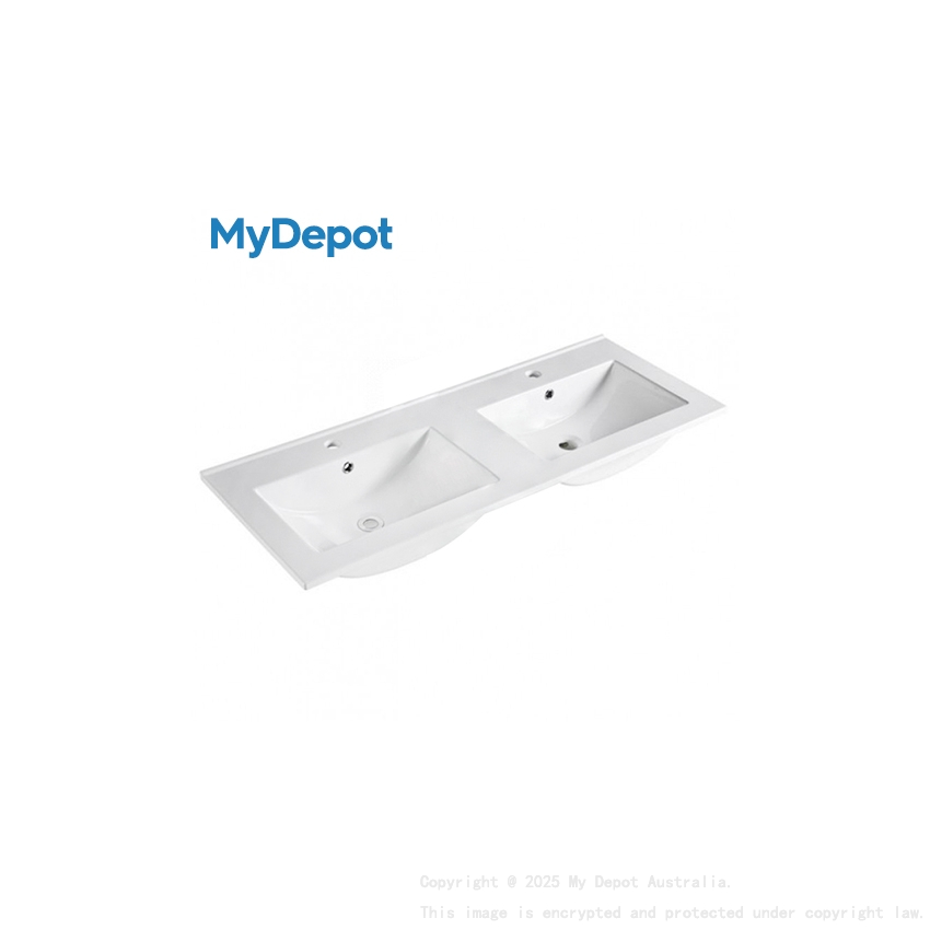 1500mm Gloss White Thin Edge Ceramic Vanity Top Double Basins
