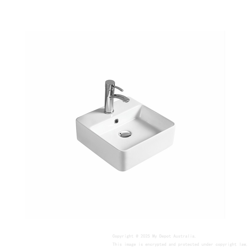 385*385*125mm Gloss White Crete Fine Ceramic Wall Hung /Above Basin Tap Hole With Overflow 32mm Waste