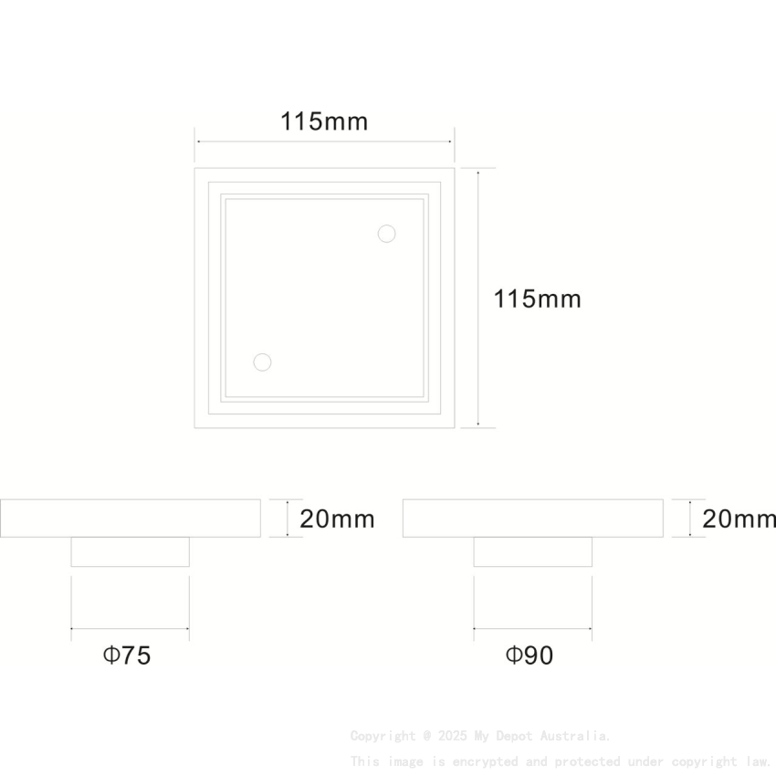 115X115mm Brushed Nickel Clear Out Floor Waste(90mm Outlet)
