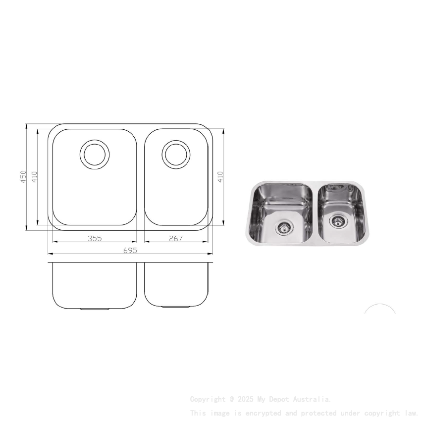 Cora Double Bowl Undermount Sink 695 x 450mm