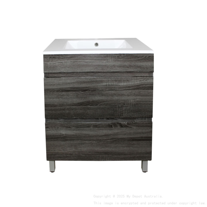 600mm Dark Grey MDF Bathroom Vanity 2 Drawers Free Standing Cabinet Only
