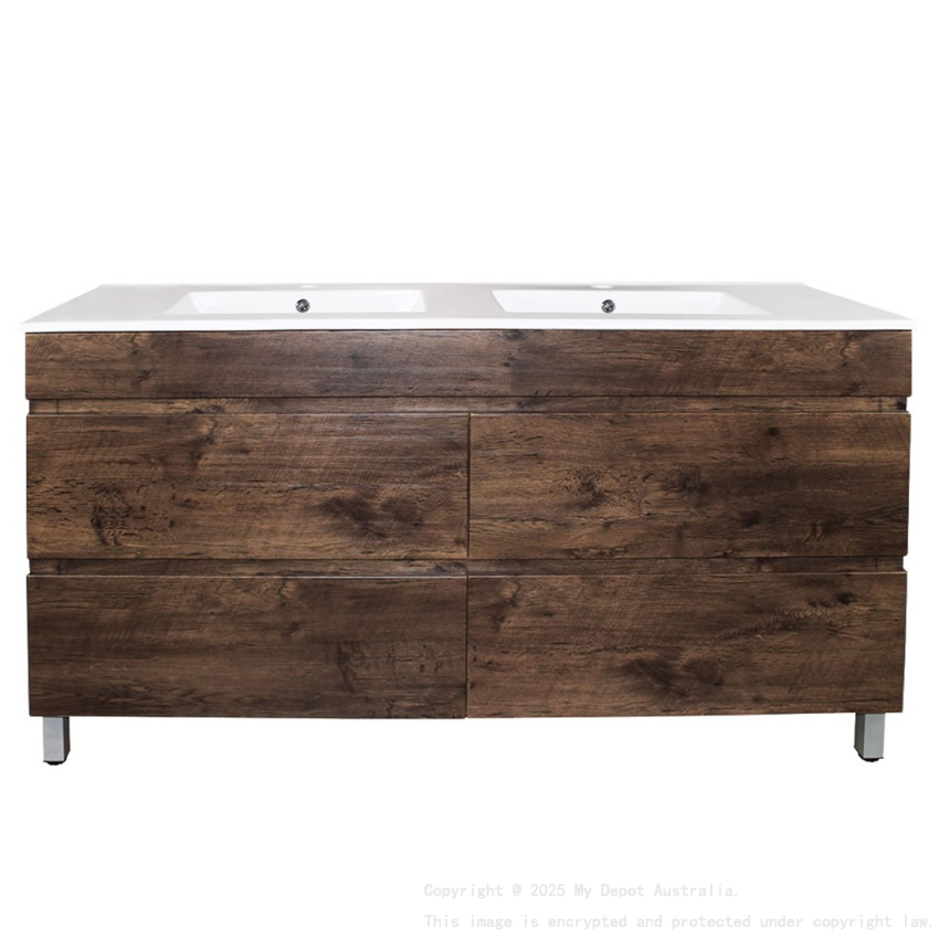 1500mm Dark Oak MDF Bathroom Vanity 4 Drawers Free Standing Cabinet Only