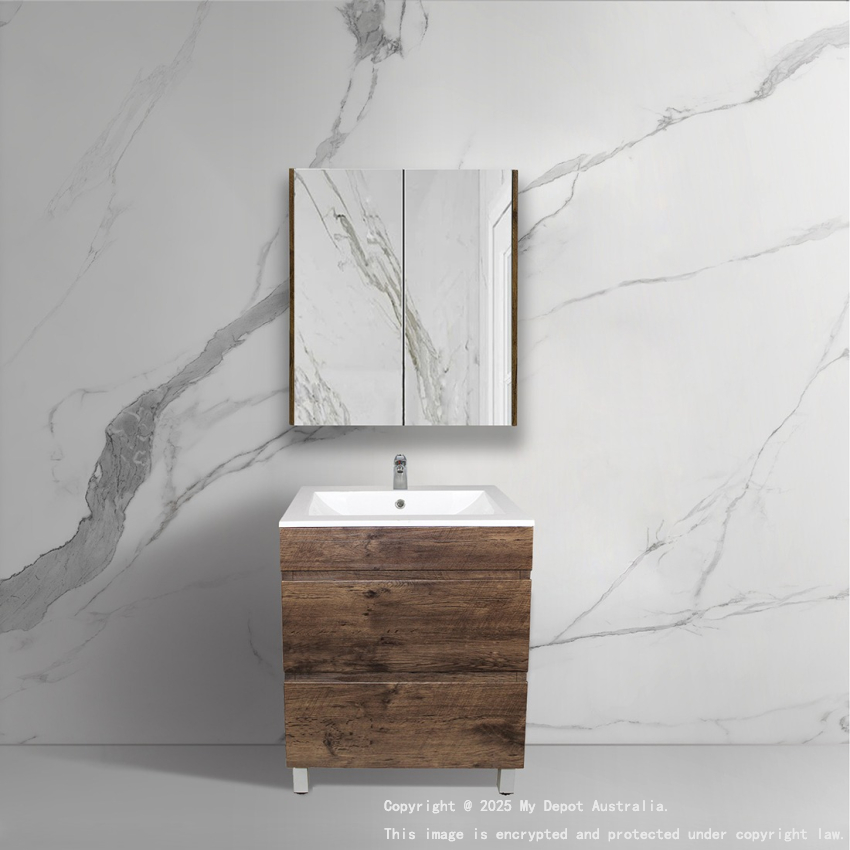 600mm Dark Oak MDF Bathroom Vanity 2 Drawers Free Standing Cabinet Only