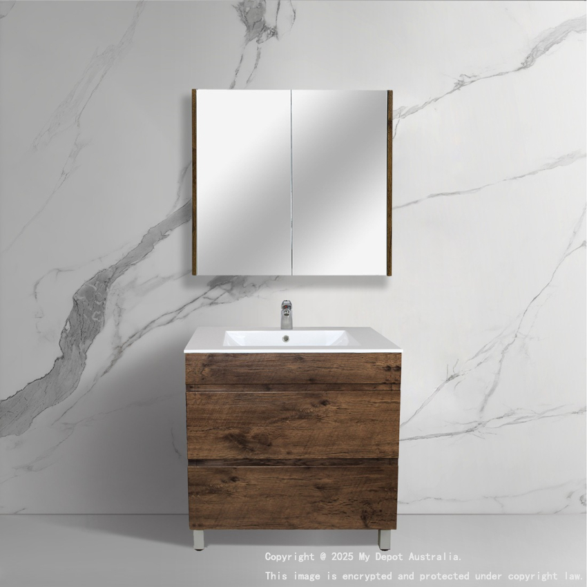 750mm Dark Oak MDF Bathroom Vanity 2 Drawers Free Standing Cabinet Only