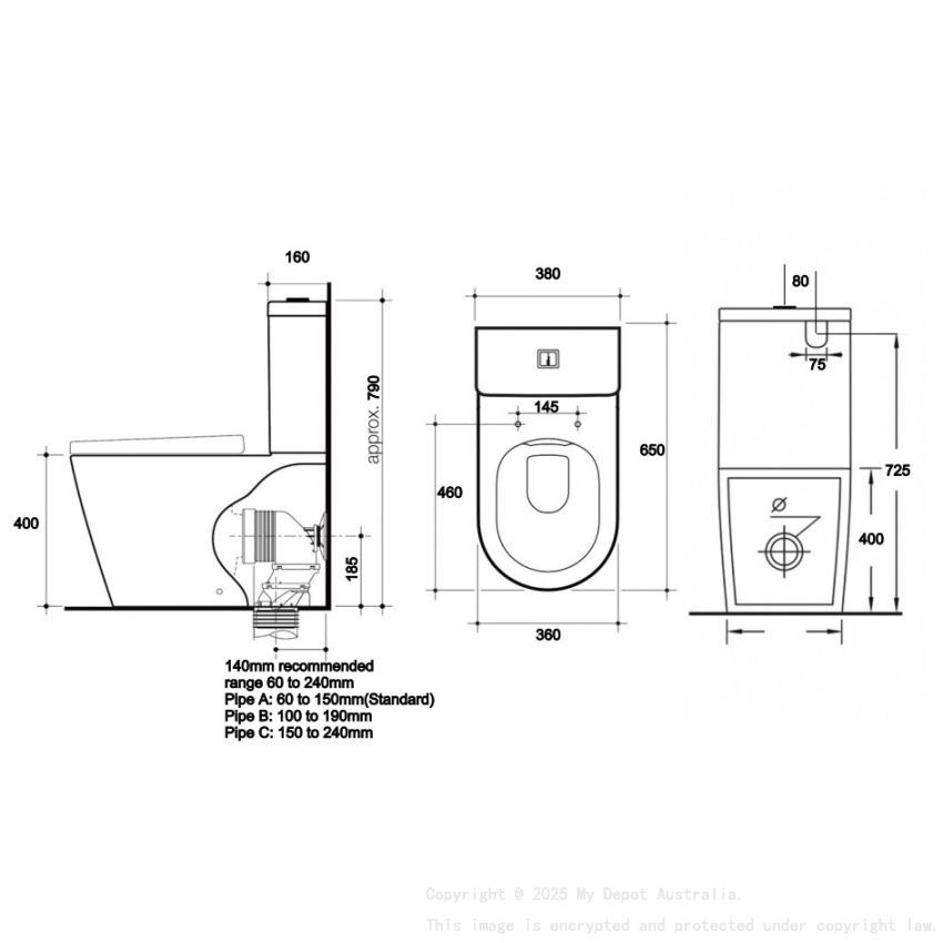 650×380×800mm Devito Wall Faced Toilet Suite