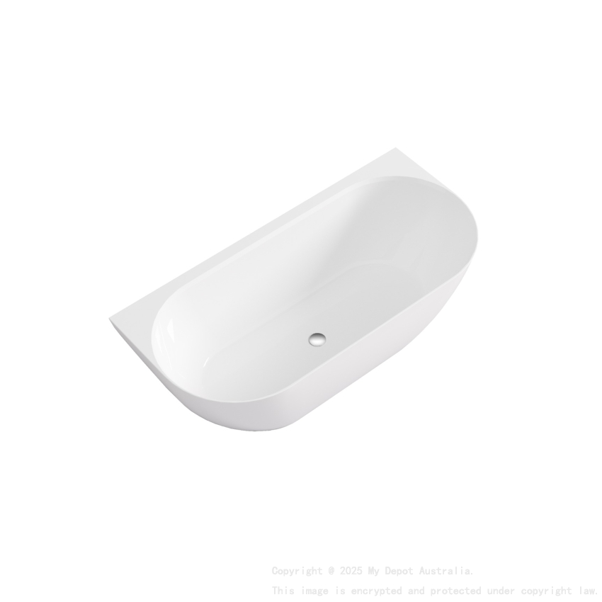 1500*770*550mm Gloss White Ellips Back To Wall Free Standing Acrylic Bathtub No Overflow Chrome Waste And Pipe Included