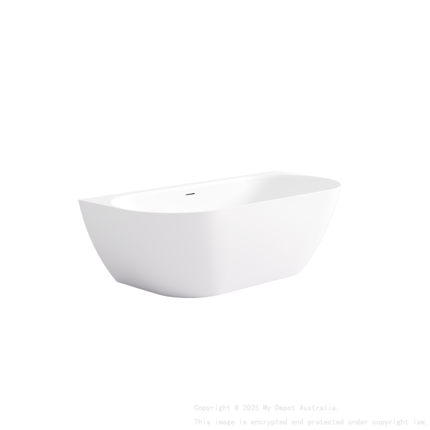 1700*800*550mm Matte White Ellips Back To Wall Free Standing Acrylic Bathtub  With Overflow Matte White Waste And Pipe Included