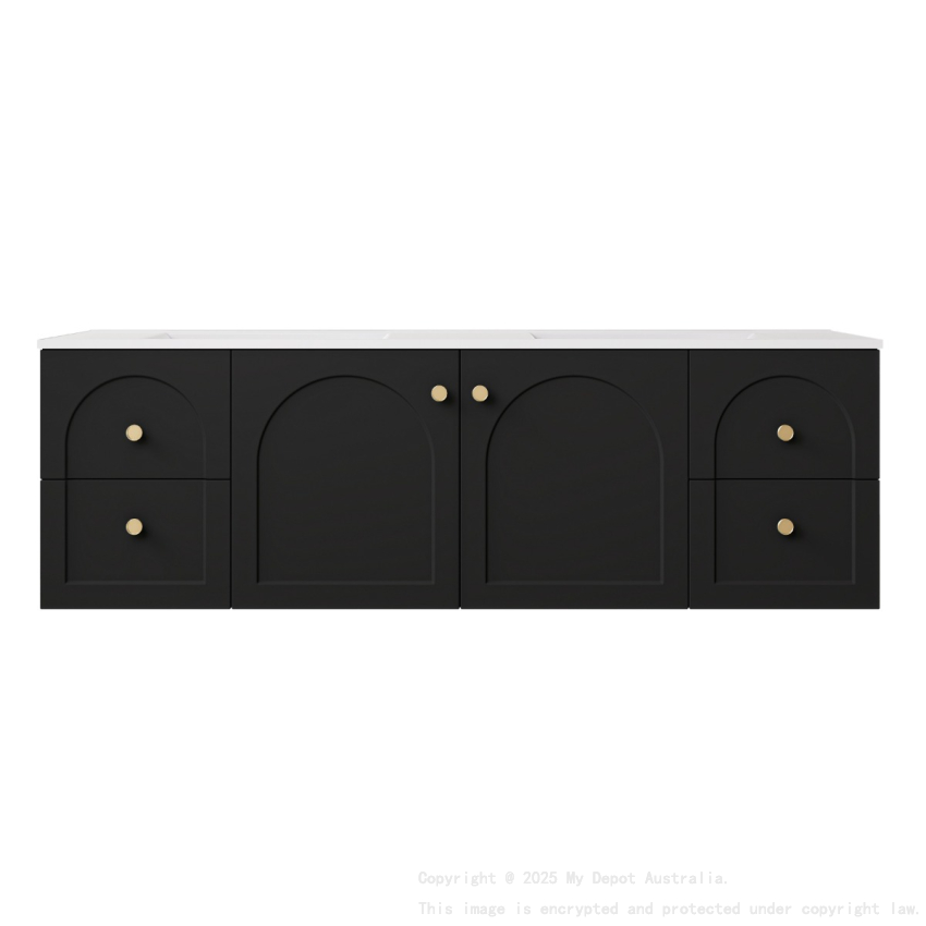 1490*455*470mm Matte Black Chester Federation Wall Hung PVC Cabinet