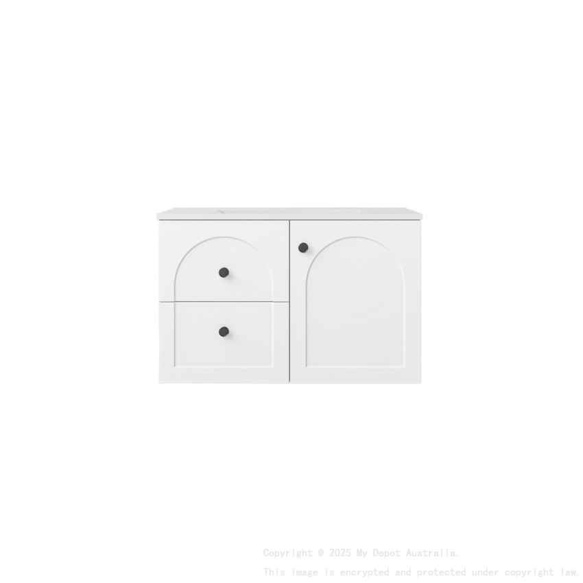 740*455*470mm Matte White Chester Federation Wall Hung PVC Cabinet,Left Hand Drawers