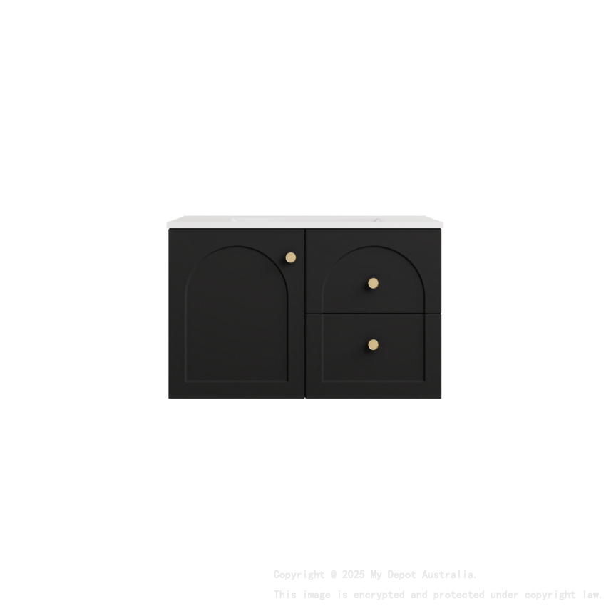 740*455*470mm Matte Black Chester Federation Wall Hung PVC Cabinet,Right Hand Drawers