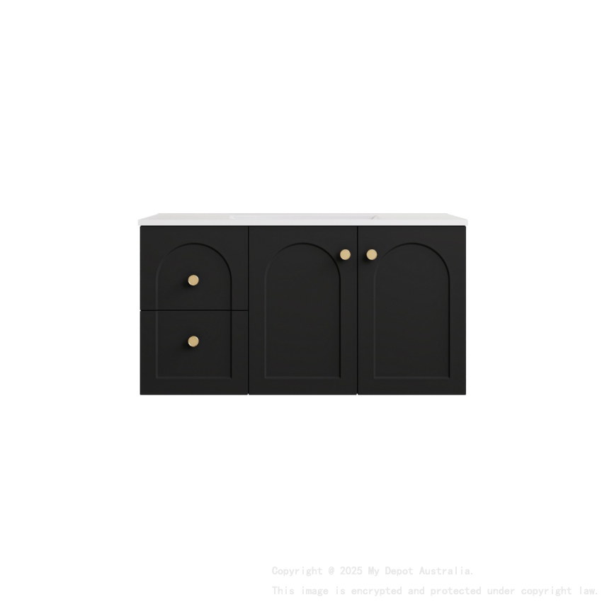 890*455*470mm Matte Black Chester Federation Wall Hung PVC Cabinet,Left Hand Drawers