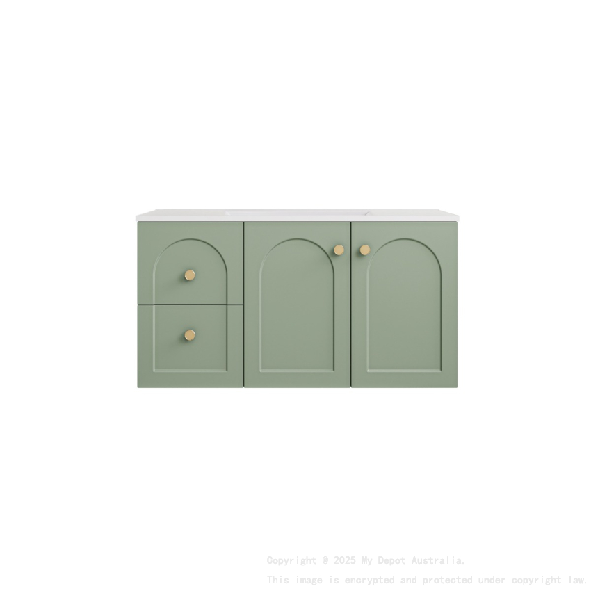 890*455*470mm Olive Green Chester Federation Wall Hung PVC Cabinet,Left Hand Drawers
