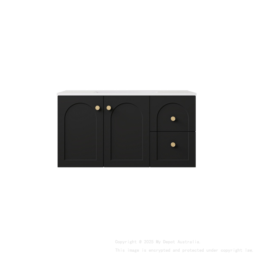 890*455*470mm Matte Black Chester Federation Wall Hung PVC Cabinet,Right Hand Drawers