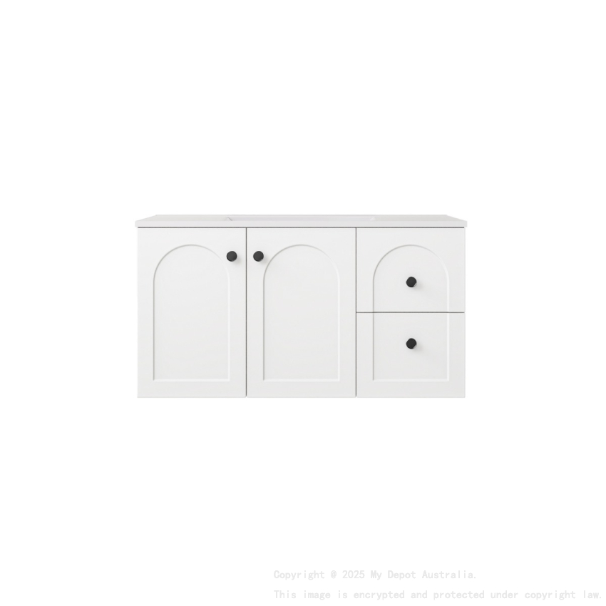 890*455*470mm Matte White Chester Federation Wall Hung PVC Cabinet,Right Hand Drawers