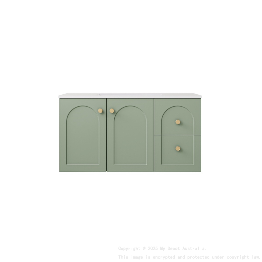890*455*470mm Olive Green Chester Federation Wall Hung PVC Cabinet,Right Hand Drawers