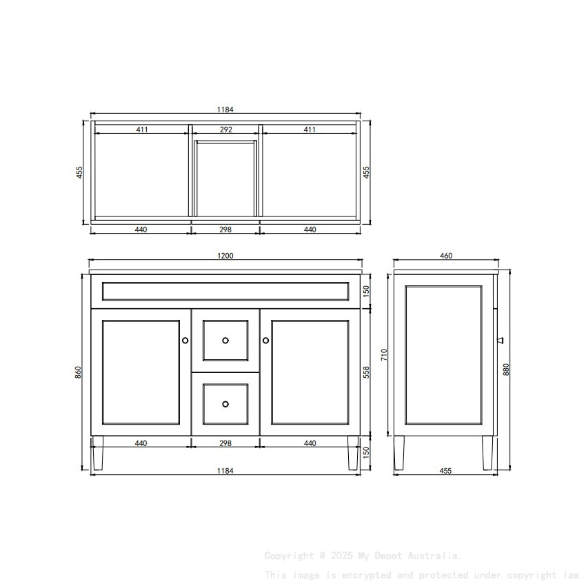 1190X455X860mm Matte White Harold Federation Free Standing PVC Cabinet For Double Bowl