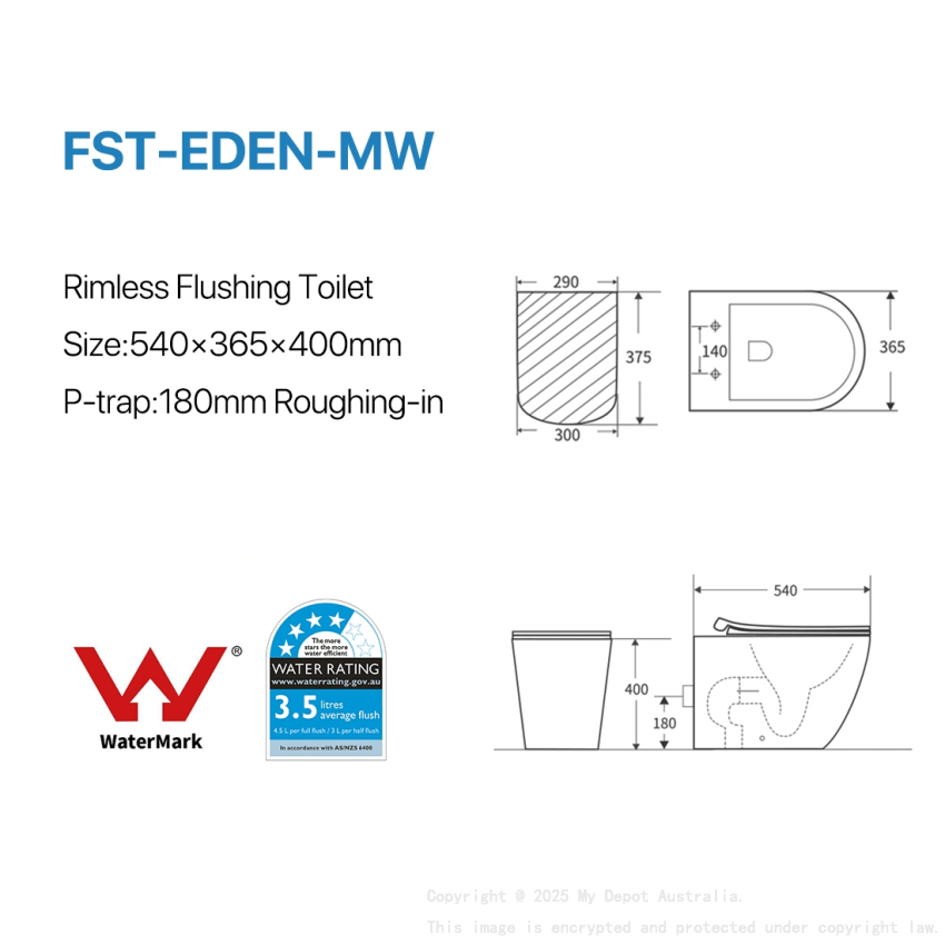 Floor Pan Rimless Flushing Toilet Matte White Size: 540x365x400mm P-trap: 180mm Roughing -in