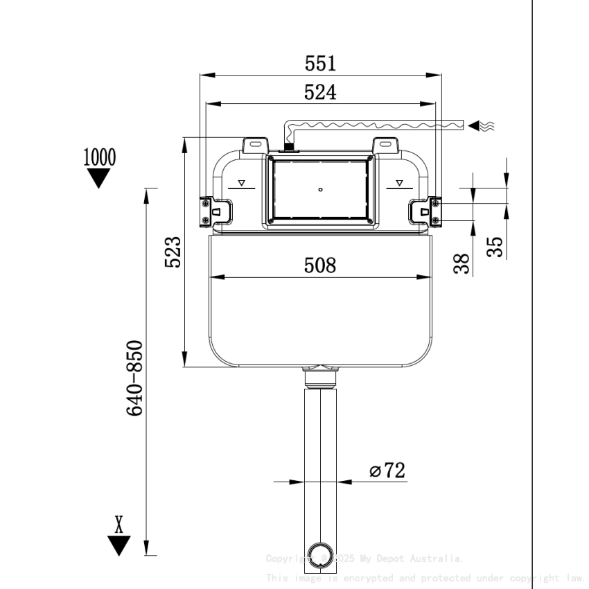 Frameless In Wall Cistern For Wall Faced Floor Pan