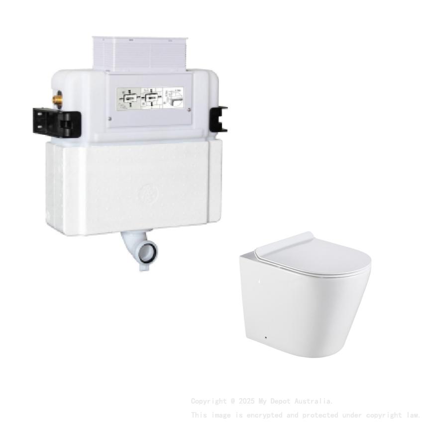 Agena R&T Lower Counter Inwall Floor Toilet Suite Gloss White Rimless Floor Pan