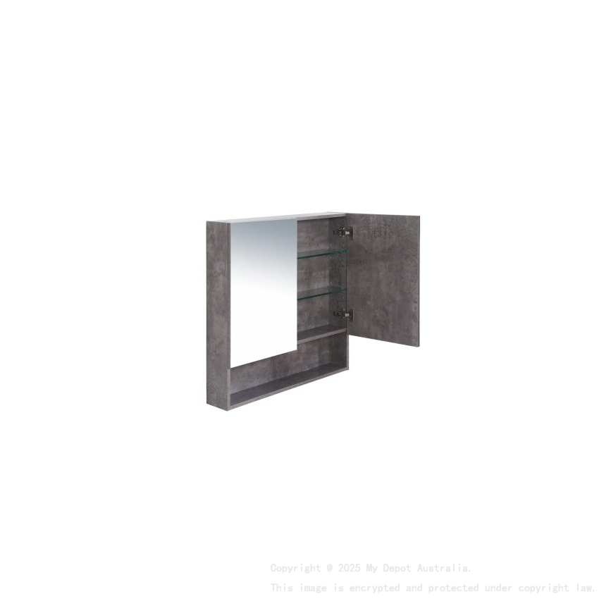 750*150*780mm Rock Cemento Wall Hung Woodgrain Mirror Cabinet Two Doors 