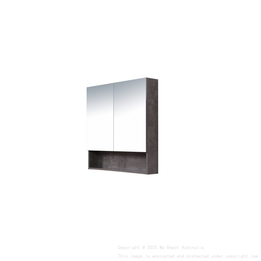 750*150*780mm Rock Cemento Wall Hung Woodgrain Mirror Cabinet Two Doors 