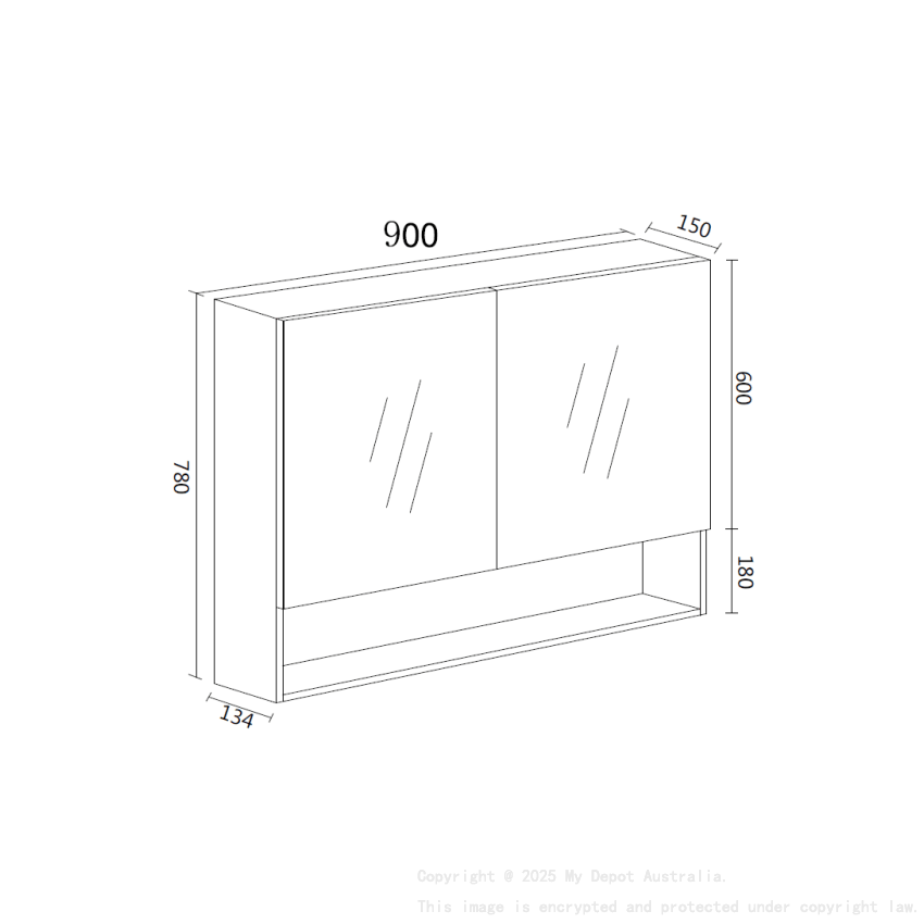 900*150*780mm Canyon Oak Wall Hung Woodgrain Mirror Cabinet Two Doors 