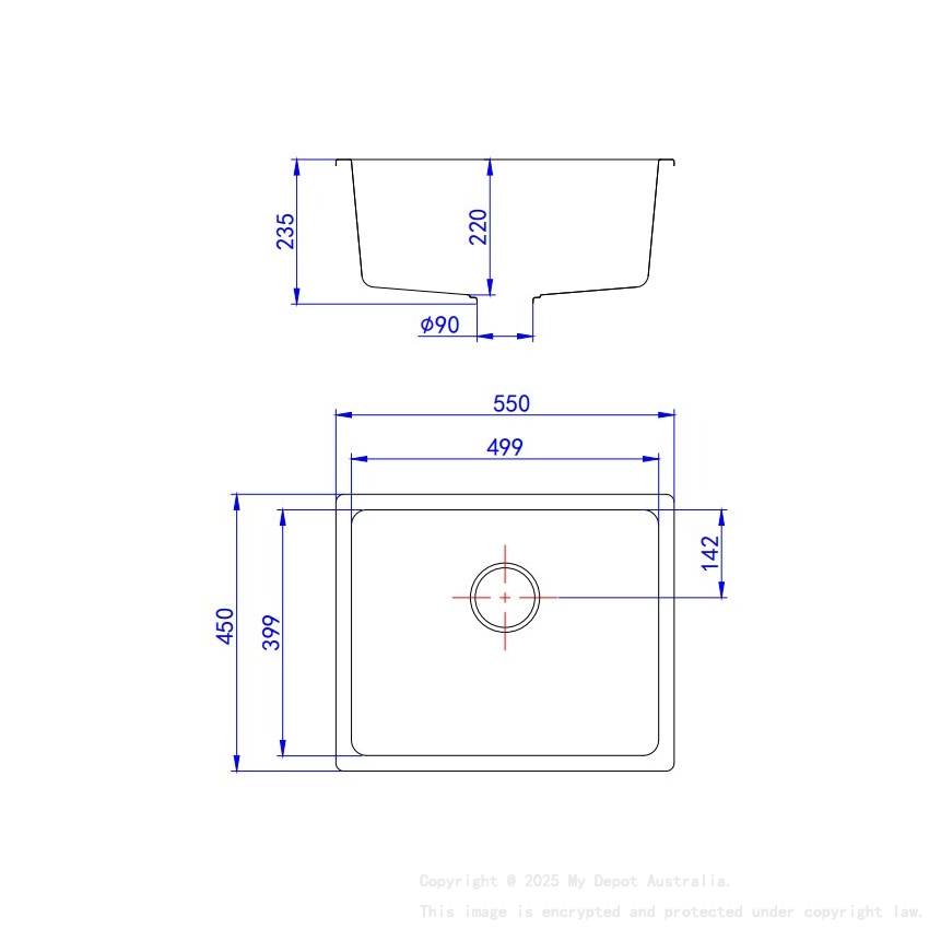 Size:550*450*235mm Bowl:499X399X235mm Matte Black Crete Granite Sink Single Bowl