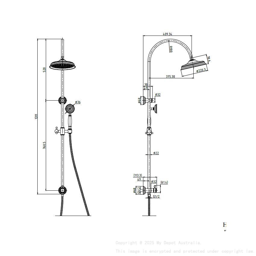 Clasico Combination Shower Set In Brushed Gold