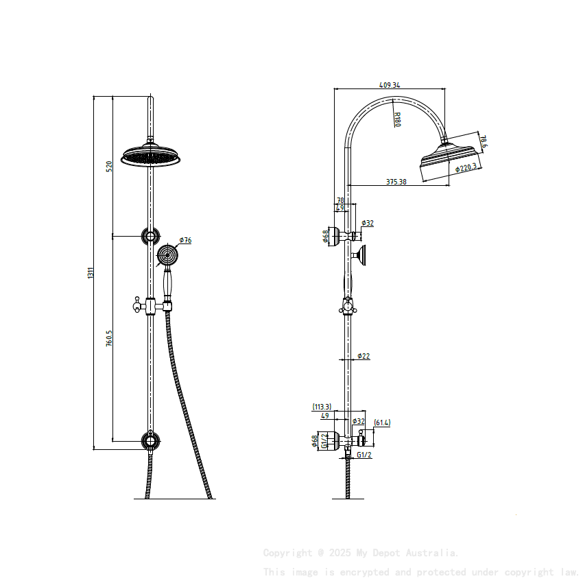 Clasico Combination Shower Set In Brushed Nickel