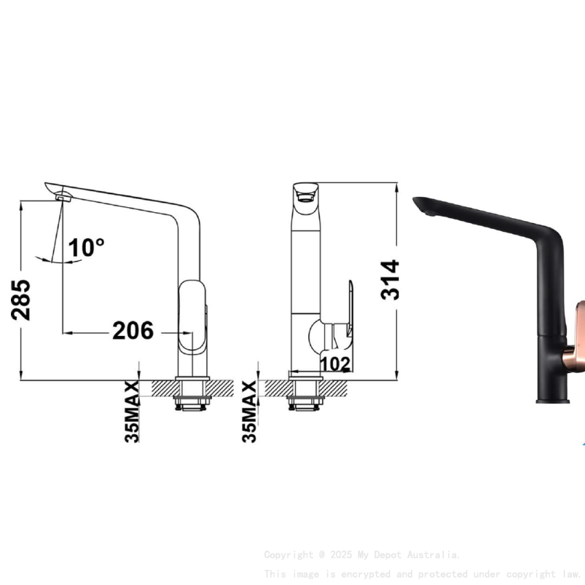 Kara Sink Mixer Black & Rose Gold Handle