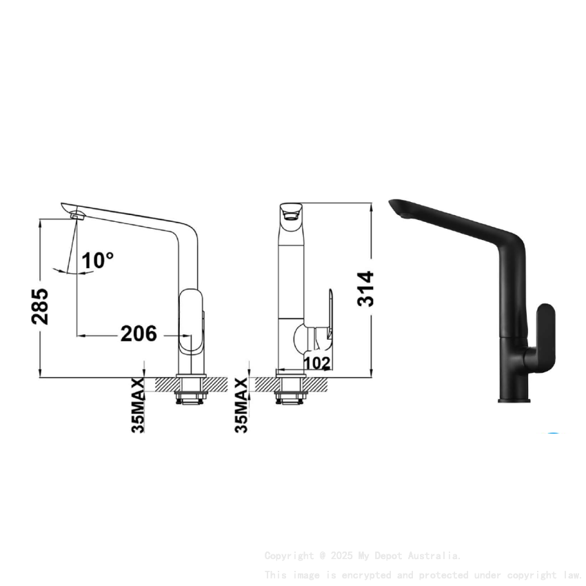 Kara Sink Mixer Matt Black