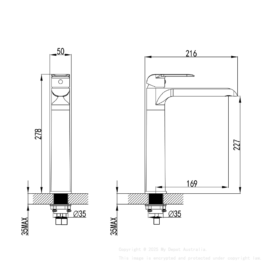 Kara High Rise Basin Mixer Black & Rose Gold Handle