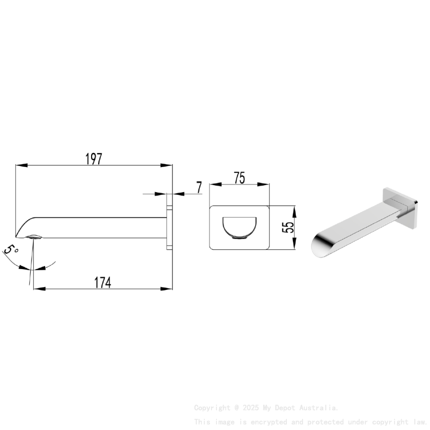 Kara Bath Spout Curved Tip Chrome