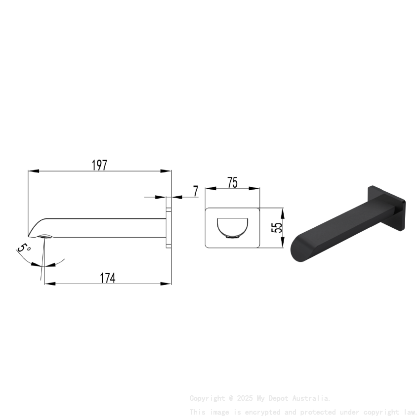 Kara Bath Spout Curved Tip Matt Black