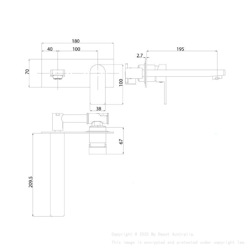 Flores Wall Basin Mixer Brushed Gold