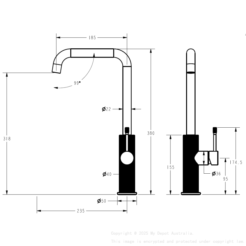 Linie Squareneck Sink Mixer Brushed Nickel