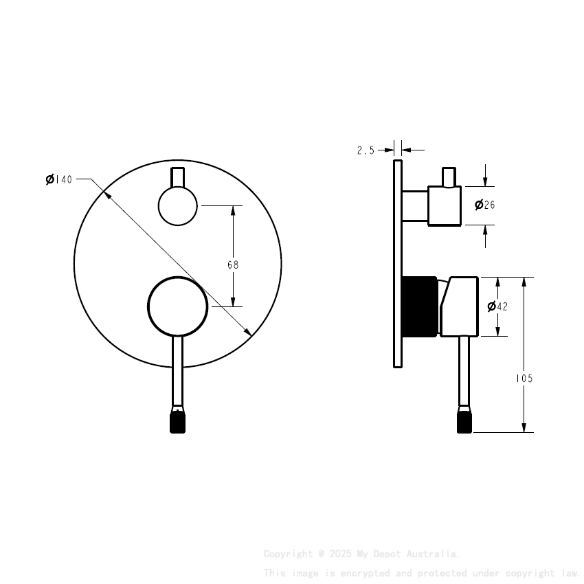 Linie Wall Diverter Mixer Trim Kit Matt Black